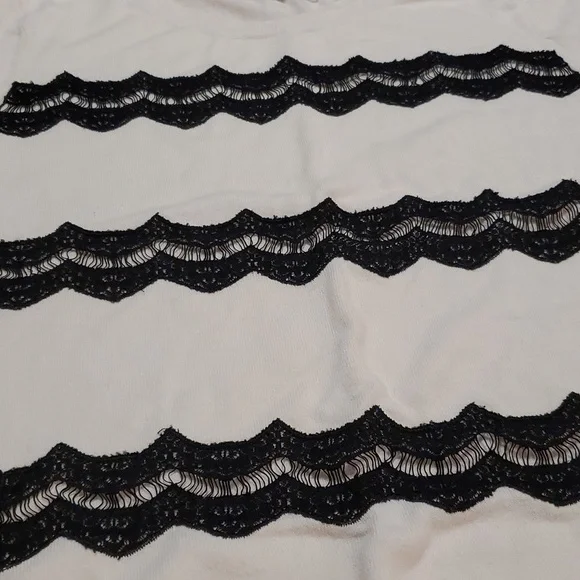 🖤🙌 HP 🙌🖤Elle Lace Embellished Crew Sweater, Lg cream color w/ black lace; - Picture 7 of 9